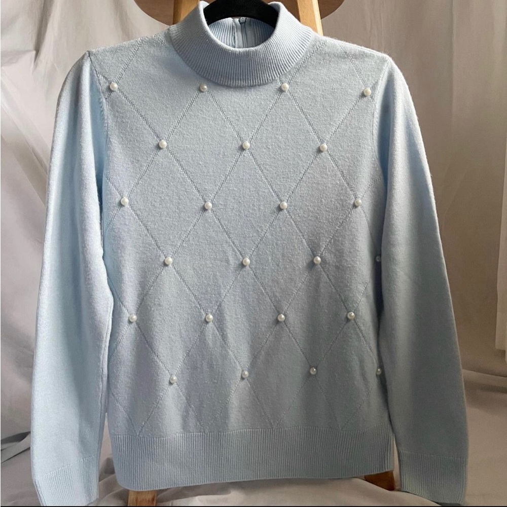 Beaded Pearl Mock Neck